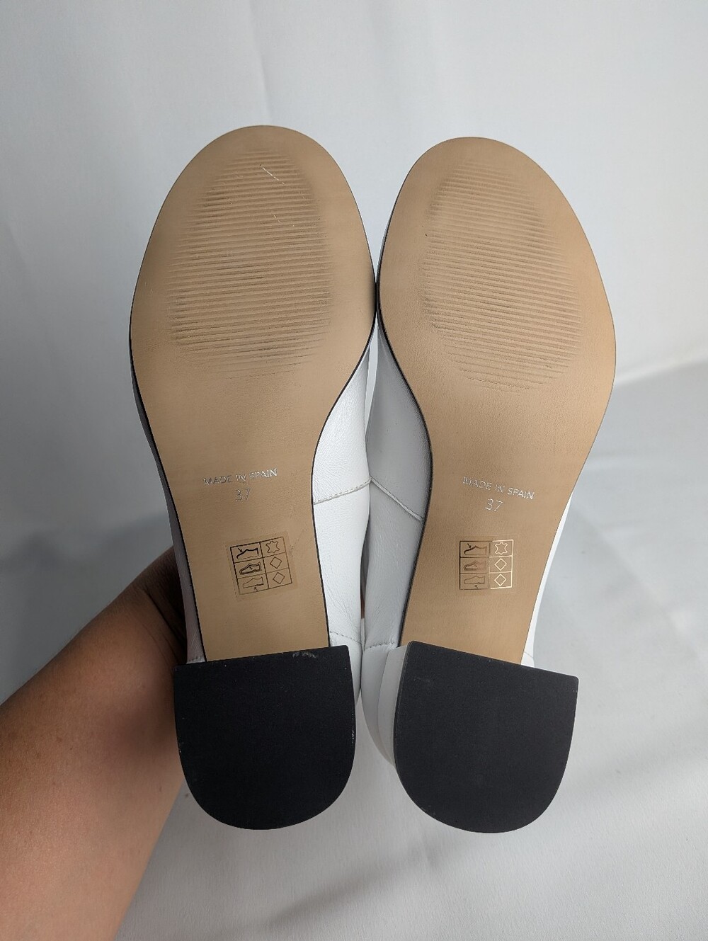 L'INTERVALLE women White Leather Heel Shoes Size 37 = 6.5, 7 US Round Tip - Picture 5 of 8